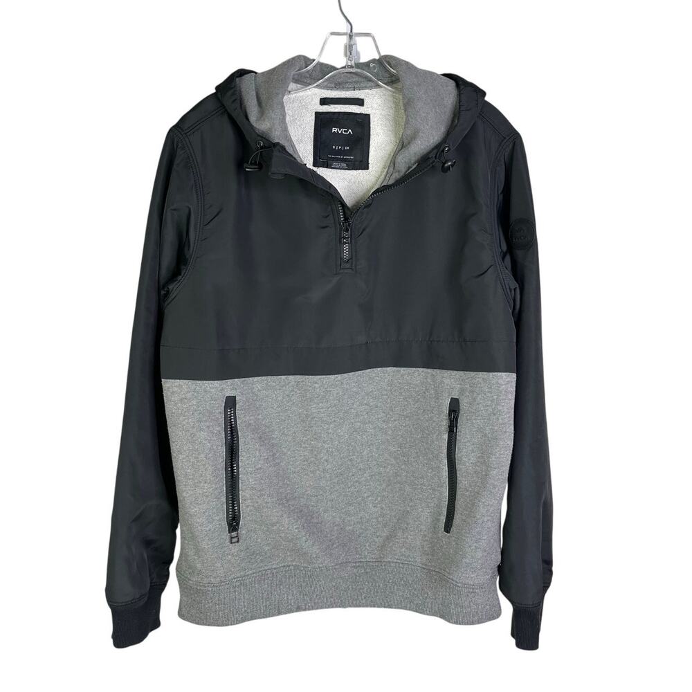 RVCA Jacket Mens Small Black/Gray Half Zip Fleece Lined Zip Pocket Sweatshirt